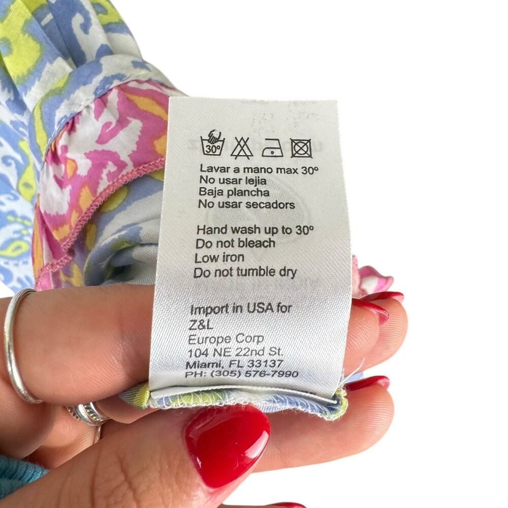 Z&L Pink Blue Ornamental Paisley Colorful Bell Sleeve Coverup Tunic Mini Dress - Picture 13 of 13